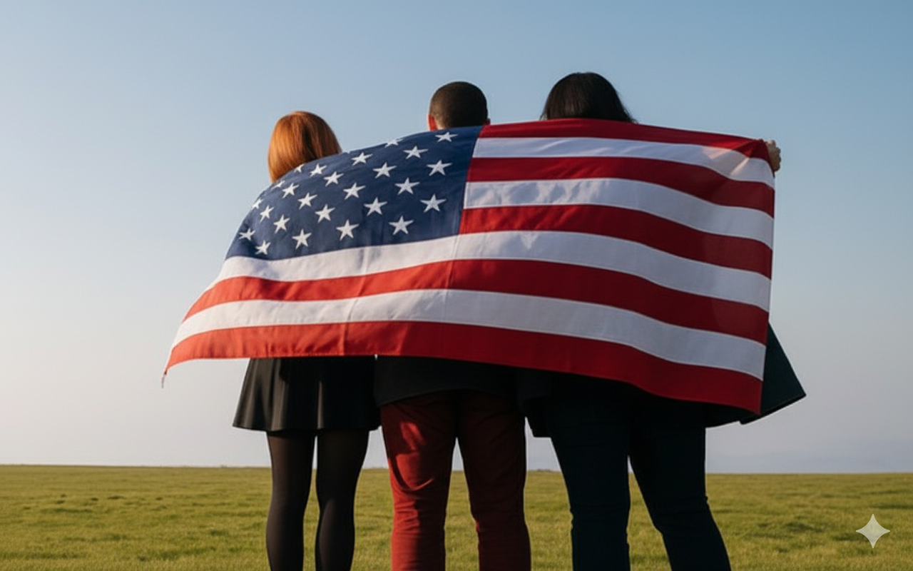 People holding the American flag